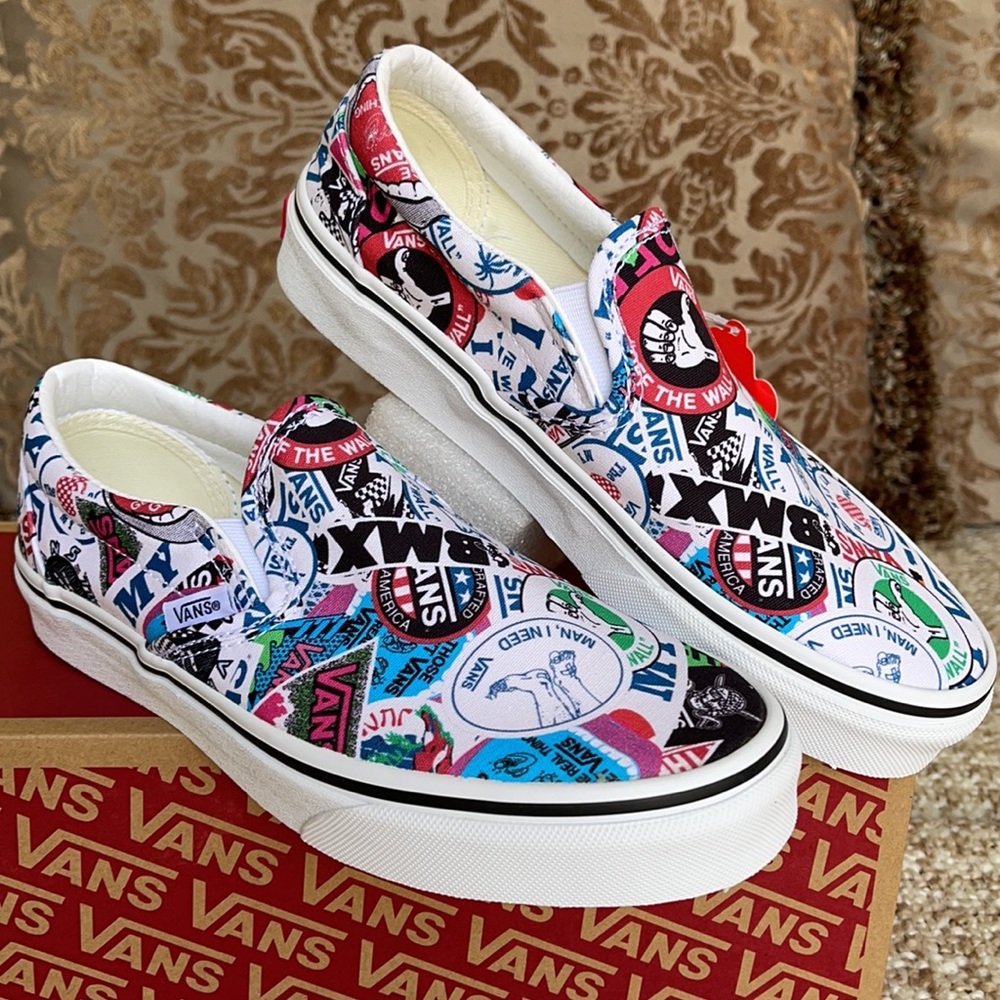 Vans Men’s Classic Slip On Vans Mash Up Stickers/Trwht sneakers - Picture 1 of 16